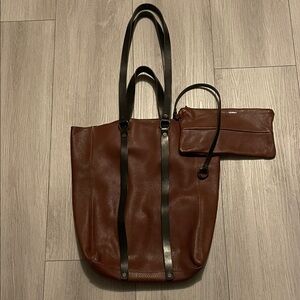 Costume National Leather Tote Bag with Removable Pouch